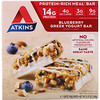 Atkins, Греческий йогуртовый батончик, черника, 5 батончиков, 1,69 унц. (48 г) каждый