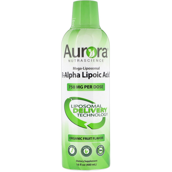 Aurora Nutrascience, R-альфа-липоевая кислота Mega-Liposomal, органический фруктовый вкус, 750 мг, 16 ж. унц. (480 мл)
