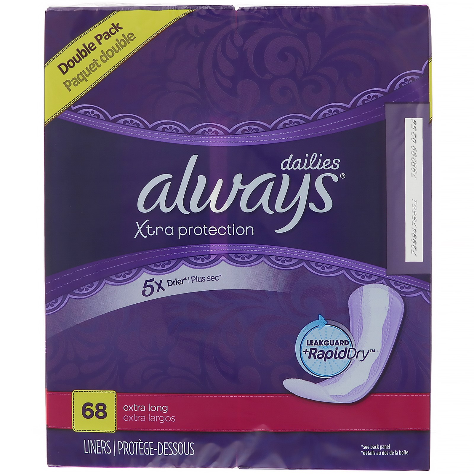 Always, Xtra Protection Dailies, Extra Long, Unscented, 68 Liners iHerb