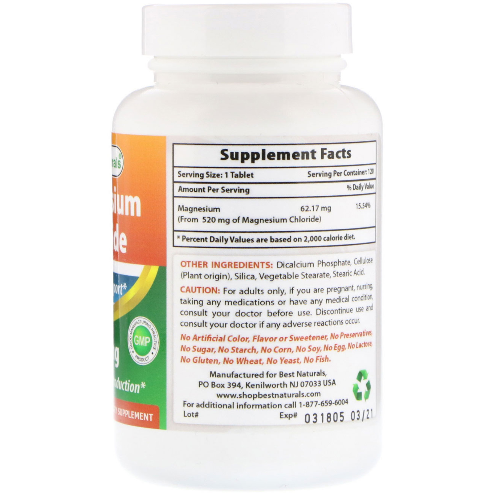 Best Naturals, Magnesium Chloride, 520 mg , 120 Tablets iHerb