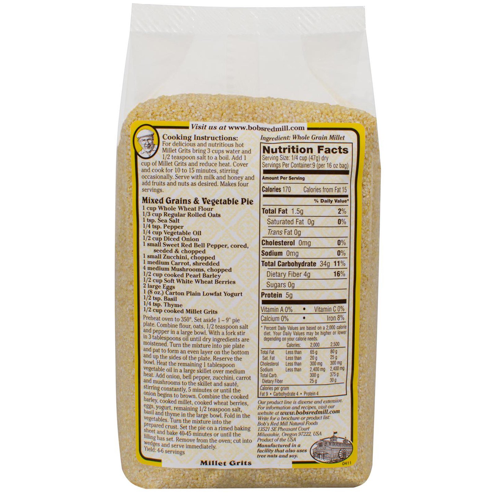 Bob's Red Mill, Millet Grits, Whole Grain, 16 oz (453 g) iHerb