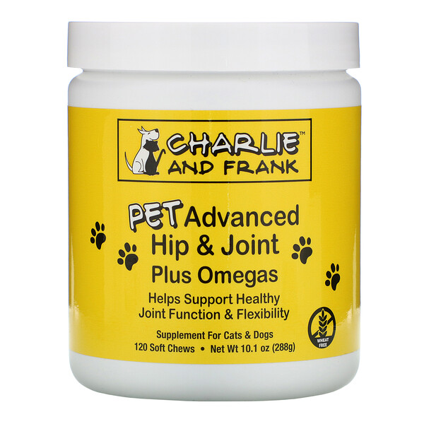 Charlie & Frank, Улучшенная формула для здоровья суставов животных с омега-кислотами, для котов и собак, 120 мягких жевательных таблеток