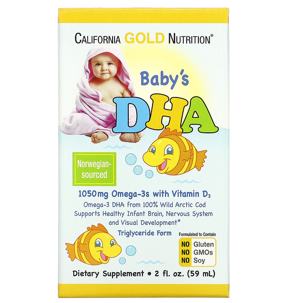 California Gold Nutrition, ДГК для детей, Омега-3 с витамином D3, 1050 мг, 59 мл (2 жидк. унции)