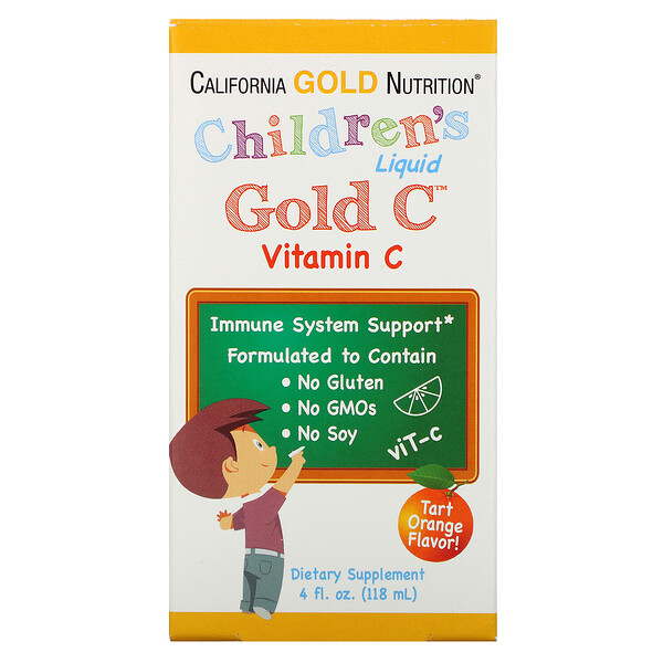 California Gold Nutrition, Gold C, витамин C в жидкой форме для детей, класса USP, натуральный апельсиновый вкус, 118 мл (4 жидк. унции)