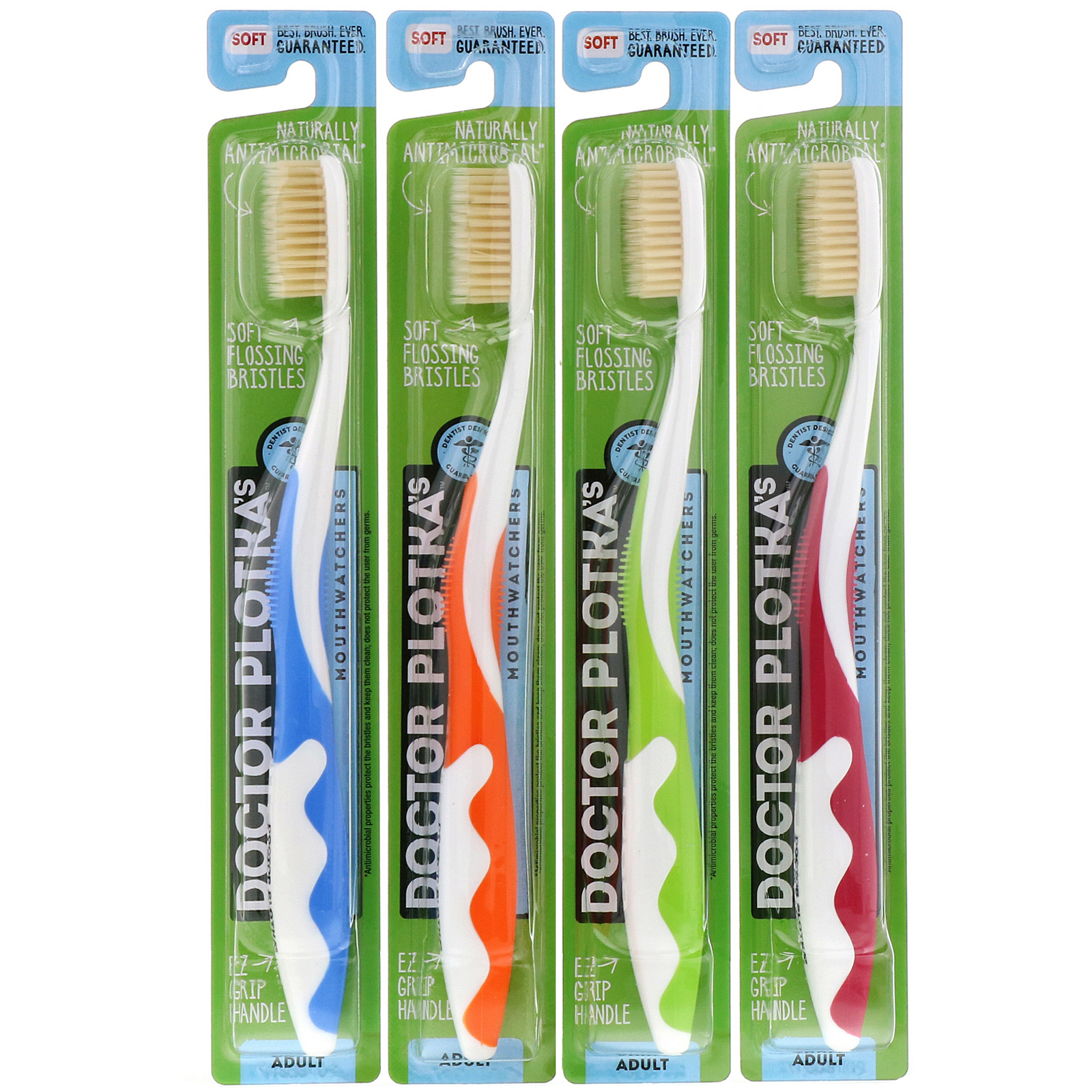 Dr. Plotka, Antimicrobial Toothbrush with Flossing Bristles, 4 Adult