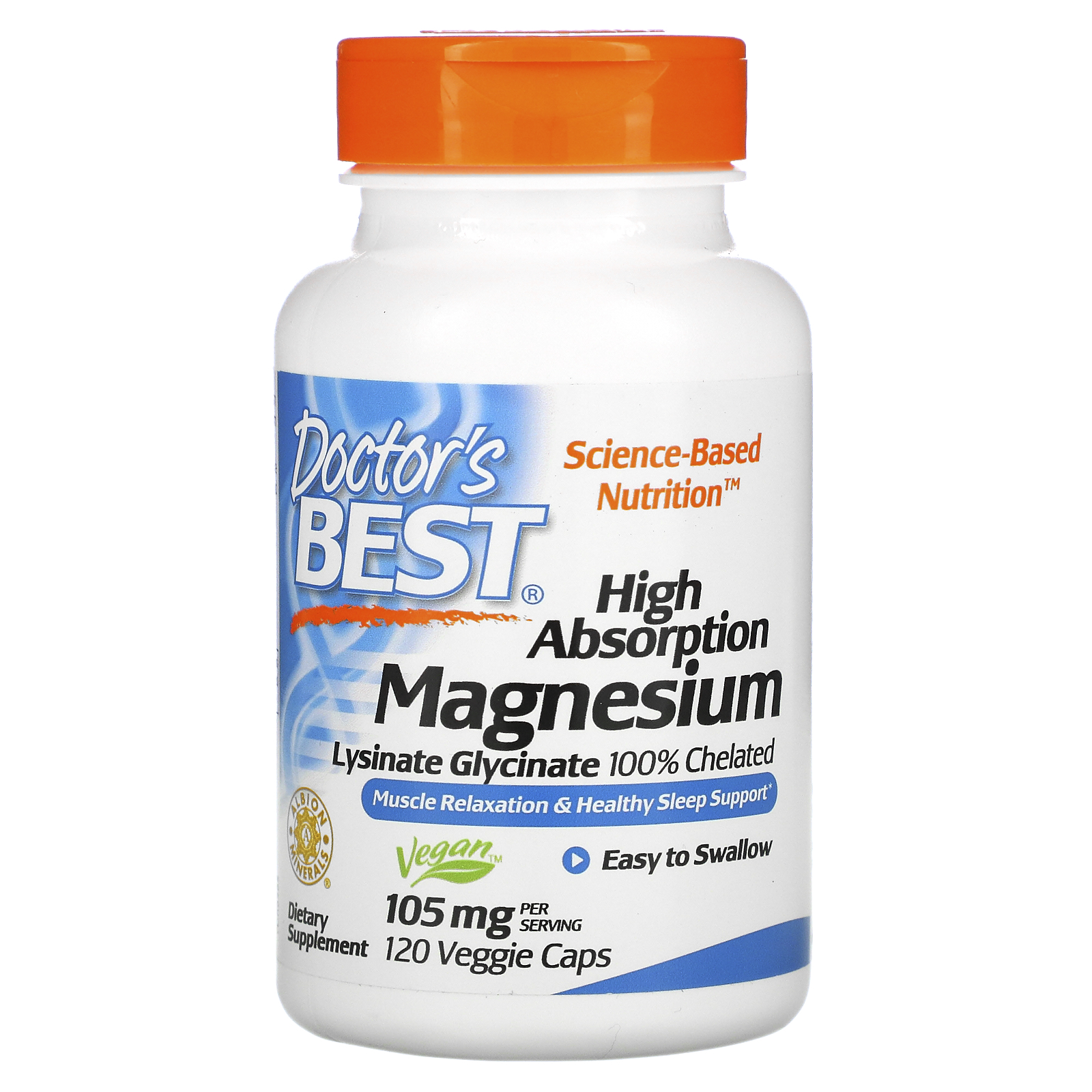 Doctor's Best, High Absorption Magnesium, 100 Chelated with Lysinate