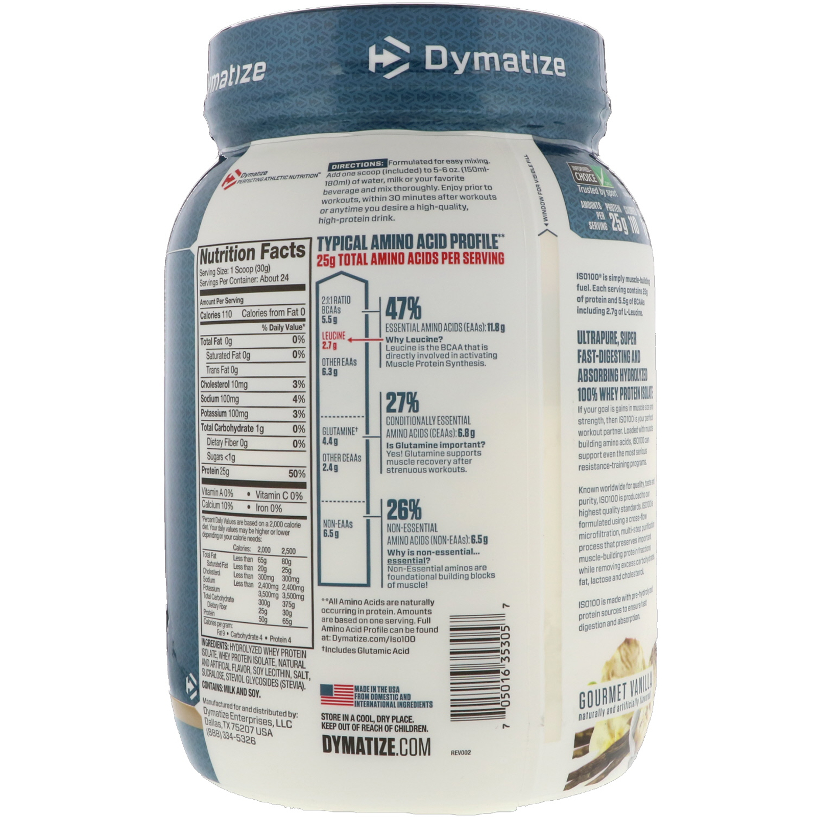 Dymatize Nutrition, ISO 100 Hydrolyzed 100 Whey Protein Isolate