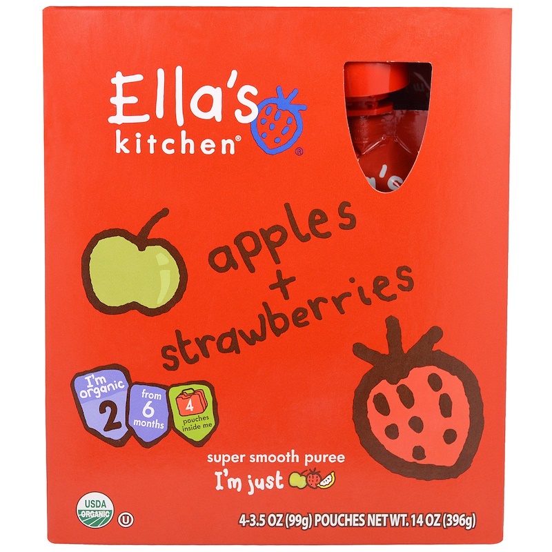 Ella's Kitchen, Apples, Strawberries, 6 Months, 4 Pack, 14 oz (396 g