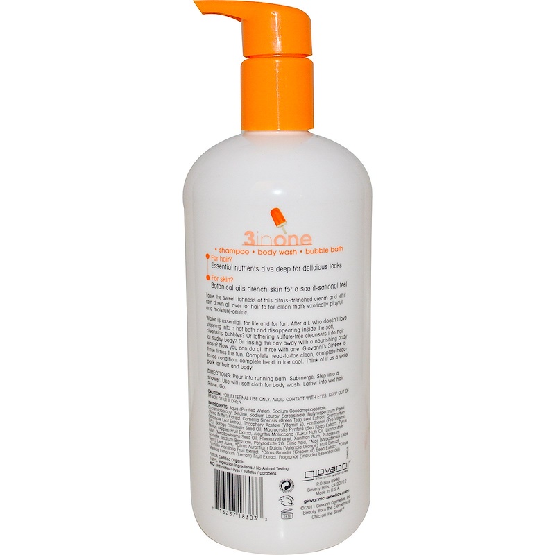 Giovanni, 3 In One, Shampoo, Body Wash, Bubble Bath, Orange Creamsicle