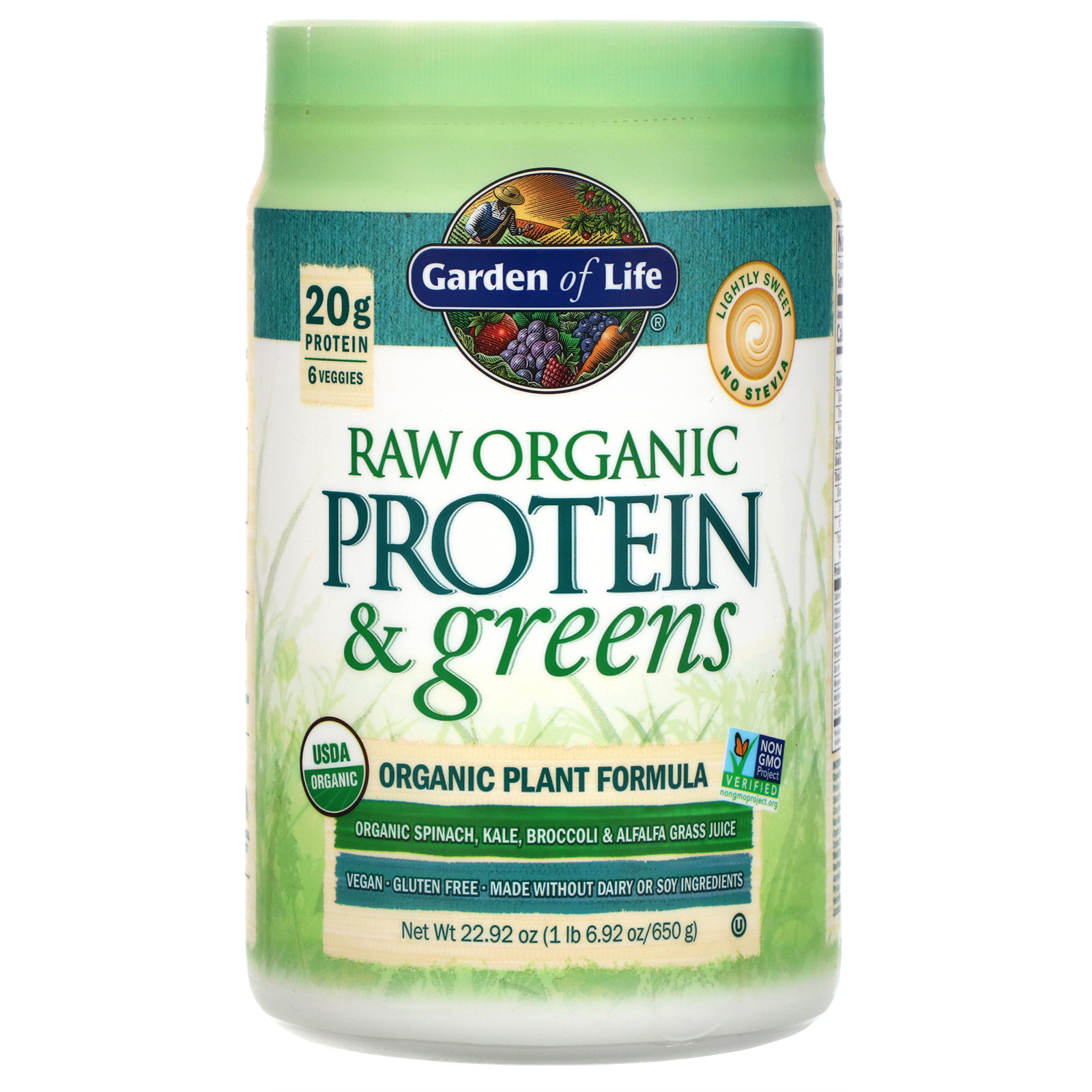 Garden of Life, RAW Protein & Greens, Organic Plant Formula, Lightly
