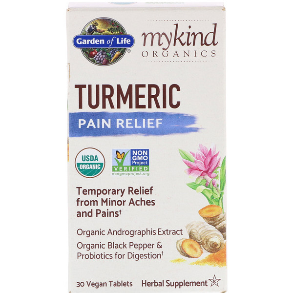 Garden of Life, MyKind Organics, с куркумой, обезболивающее средство, 30 веганских таблеток