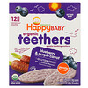 Happy Family Organics, Organic Teethers, вафли для мягкого прорезывания зубов у сидящих малышей, голубика и фиолетовая морковь, 12 пакетиков по 4 г (0,14 унции)