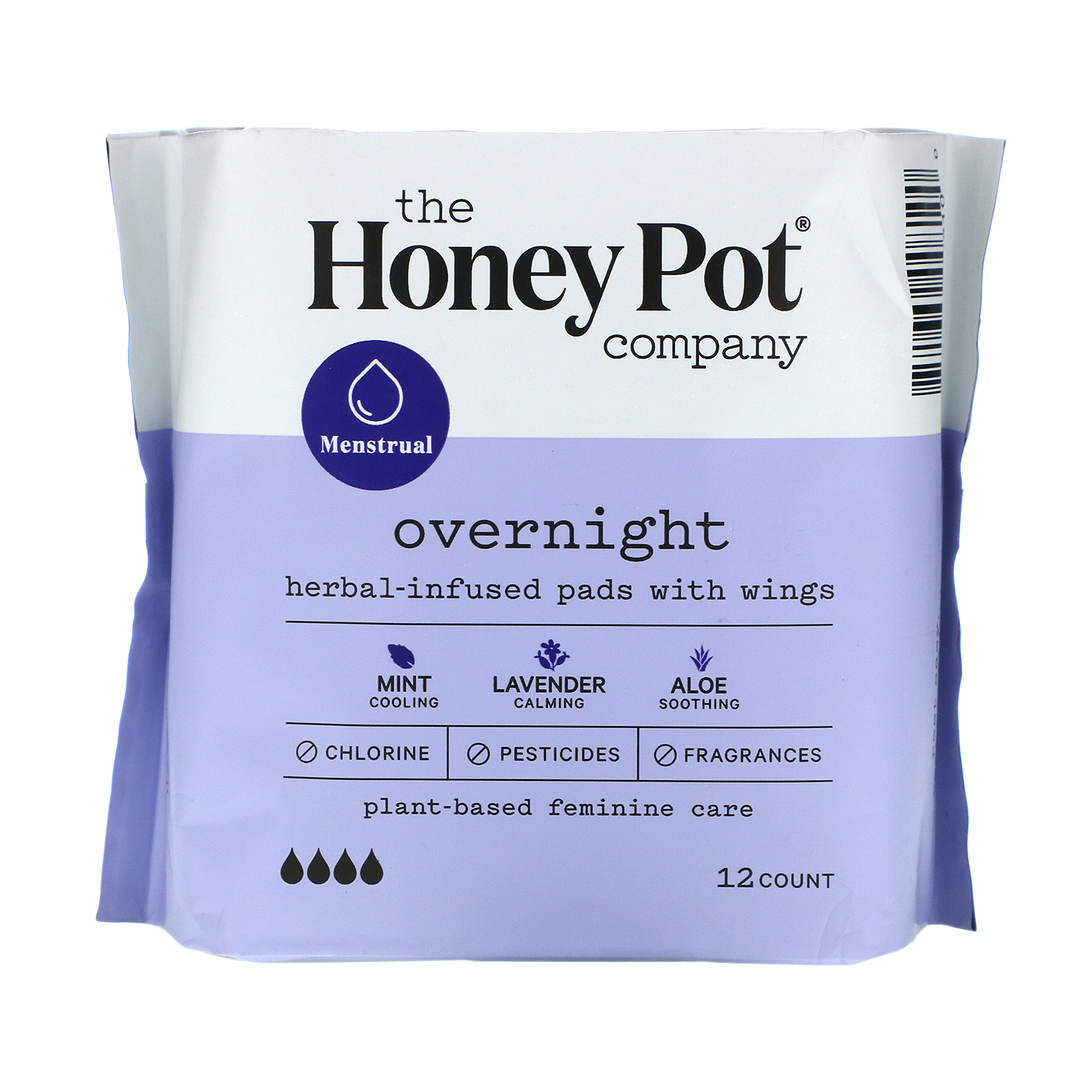 The Honey Pot Company, HerbalInfused Pads with Wings, Overnight, 12