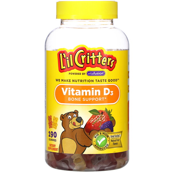 L'il Critters, Витамин D3 для поддержки костей, натуральные фруктовые ароматизаторы, 190 жевательных конфет