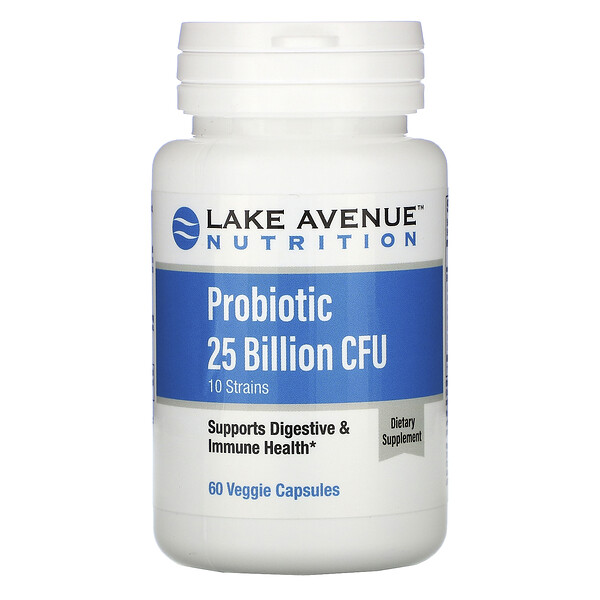 Lake Avenue Nutrition, Пробиотики, смесь из 10 штаммов, 25 млрд КОЕ, 60 вегетарианских капсул