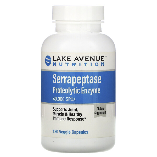 Lake Avenue Nutrition, Серрапептаза, протеолитический фермент, 40 000 SPU, 180 растительных капсул