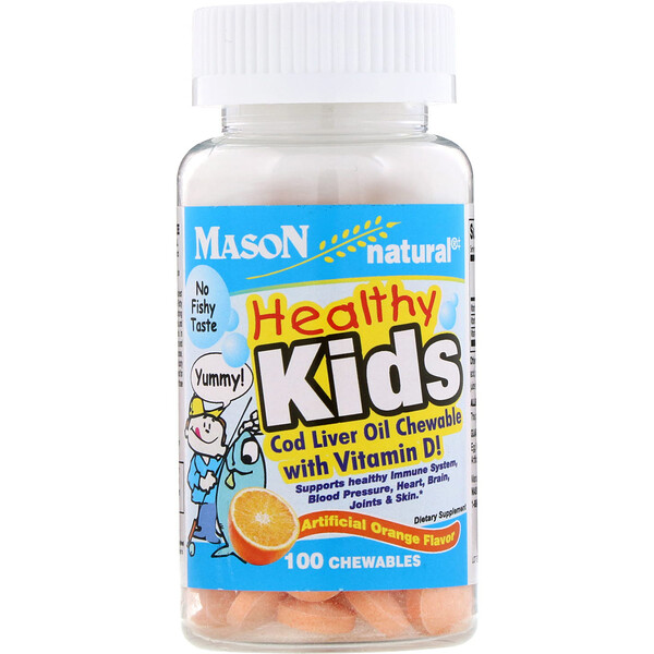 Mason Natural, Healthy Kids, Cod Liver Oil Chewable with Vitamin D