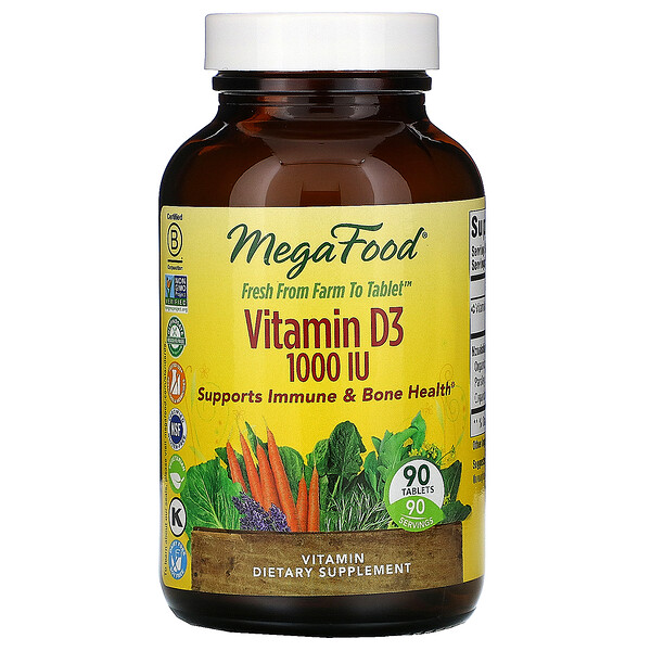 MegaFood, витамин D3, 1000 МЕ, 90 таблеток