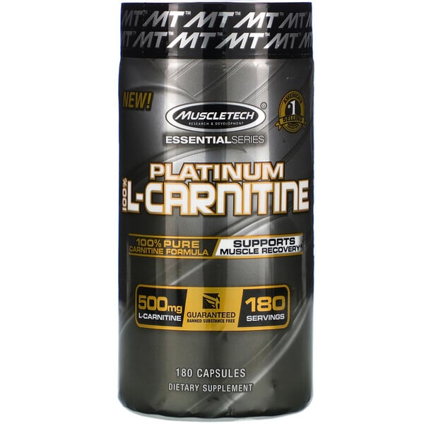 Muscletech, Platinum 100% карнитин, 500 mg, 180 Capsules