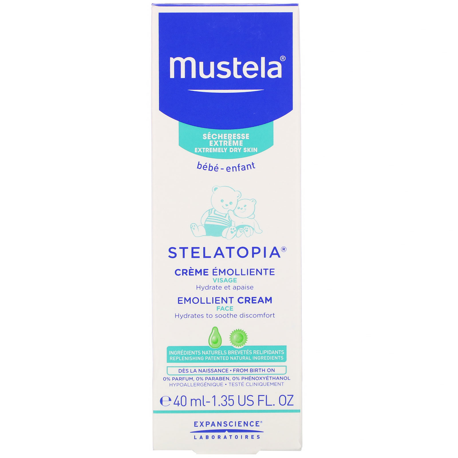 mustela stelatopia emollient face cream 40 ml