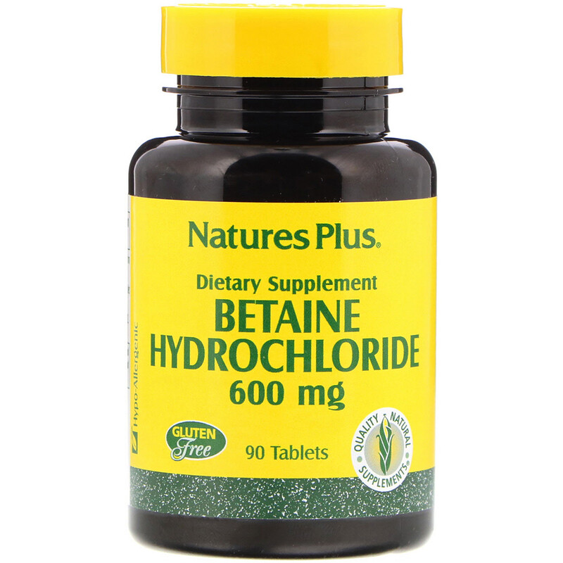 Nature's Plus, Бетаин гидрохлорид (Betaine Hydrochloride), 600 мг, 90 ...