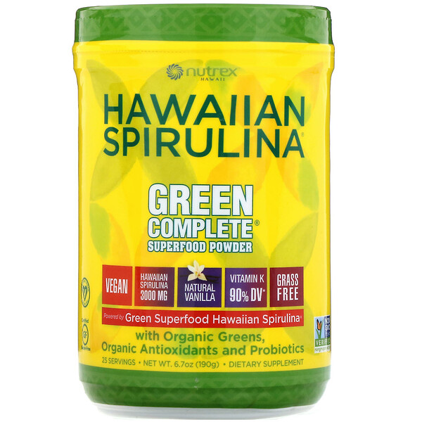 Nutrex Hawaii, Гавайская спирулина, порошок из суперфудов Green Complete, натуральная ваниль, 190 г (6.70 унций)
