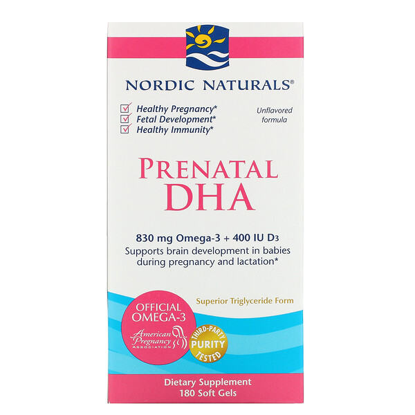 Nordic Naturals, Prenatal DHA, без добавок, 180 капсул