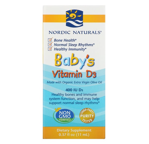 Nordic Naturals, витамин D3 в каплях, для детей, 400 МЕ, 11 мл (0,37 жидк. унции)