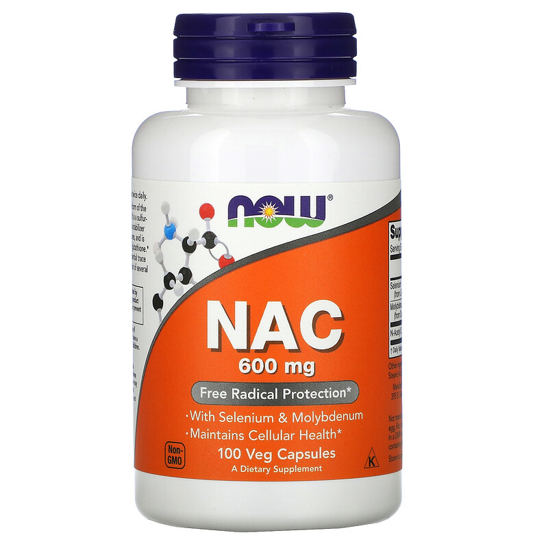 Now Foods, NAC (N-ацетилцистеин), 600 мг, 100 растительных капсул - iHerb