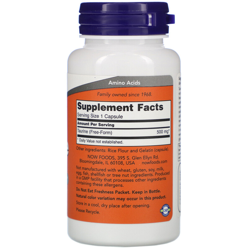 Now Foods, Таурин, 500 мг, 100 капсул - iHerb