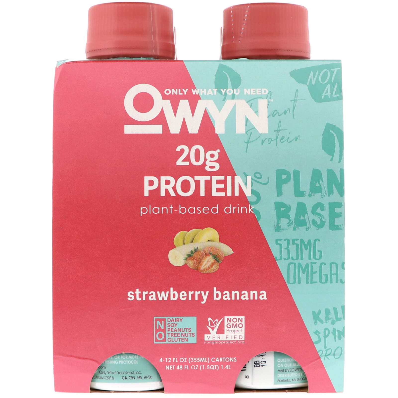 OWYN, Protein PlantBased Shake, Strawberry Banana, 4 Shakes, 12 fl oz