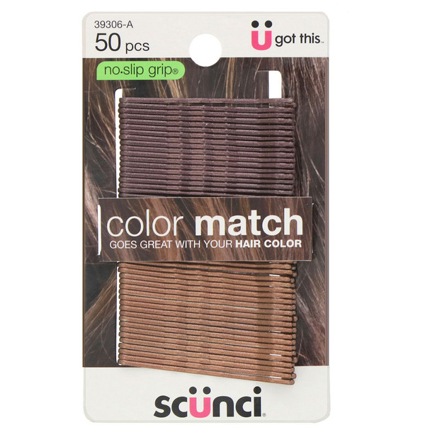 Scunci, Однотонные невидимки No Slip Grip, для брюнеток, 50 штук