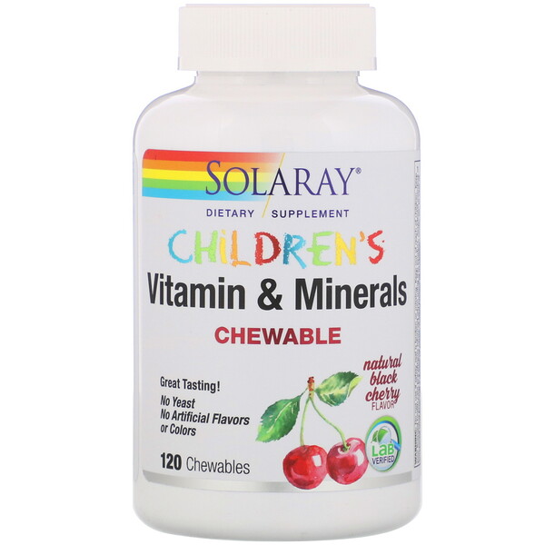 Solaray, Детские жевательные витамины и минералы, натуральный вкус черной вишни, 120 жевательных таблеток