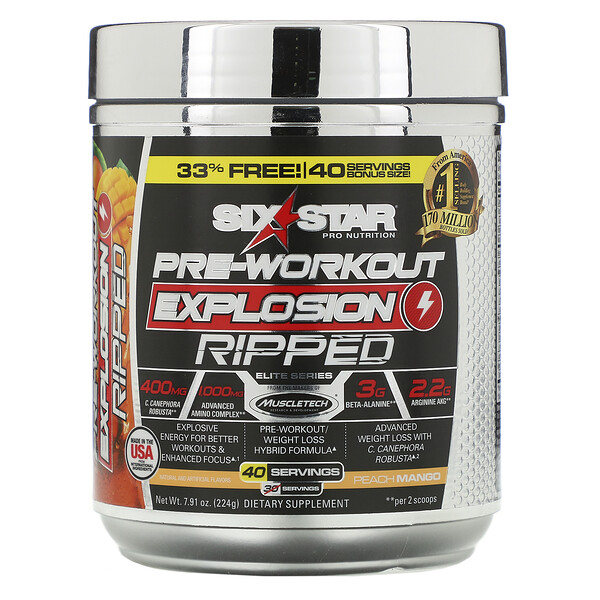 Six Star, PreWorkout Explosion Ripped, Peach Mango, 7.91