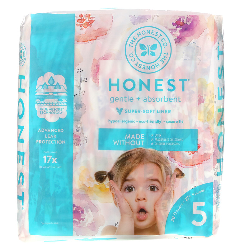 The Honest Company, Honest Diapers, Size 5, 27+ Pounds, Rose Blossom
