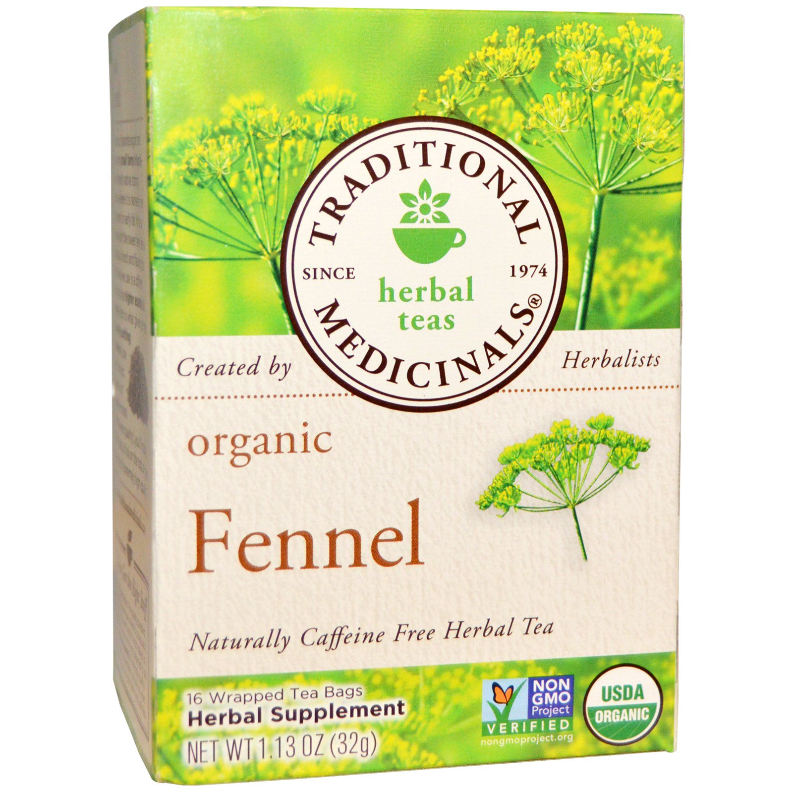 Traditional Medicinals, Органический чай из фенхеля, без кофеина, 16 ...