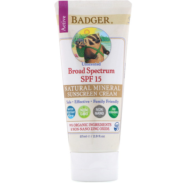 Badger Company, Солнцезащитный крем с оксидом цинка, широкий спектр SPF 15, без запаха, 2,9 жидких унций (87 мл)
